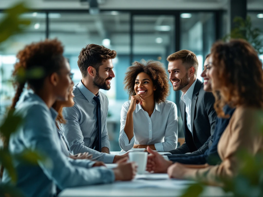Een moderne kantooromgeving met diverse professionals in overleg, symboliserend samenwerking en innovatie in recruitment.