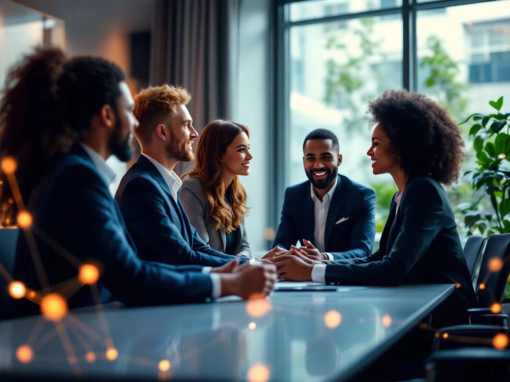 Een diverse groep professionals vergadert in een moderne kantooromgeving, onderstreept samenwerking en inclusiviteit voor WerfSelect.